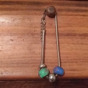 Glass Bead Bracelet 10 inch adjustable clasp, periwinkle blue & mint green